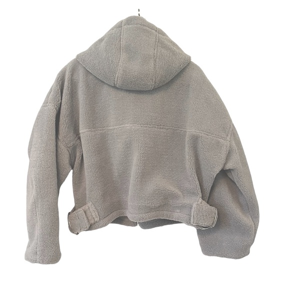 TOPSHOP | NWT!! Hooded Grey Long Sleeve Teddy Jacket, Size US 10 - Picture 4 of 9